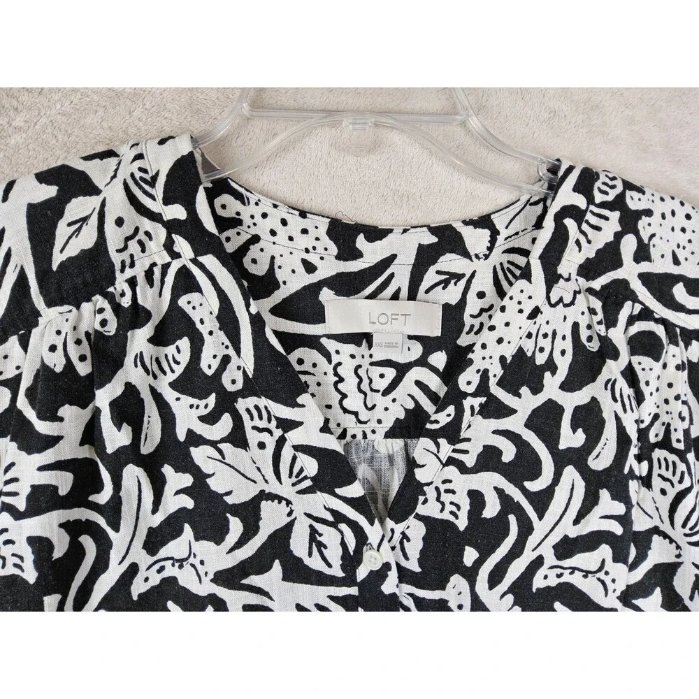 LOFT Women's Button Front Short Sleeve Floral Blouse Top Size XXS